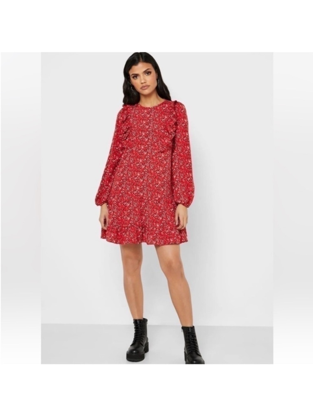 Banana Republic Red Ruffle Heart Print Long Sleeve Dress. XL. NWT.